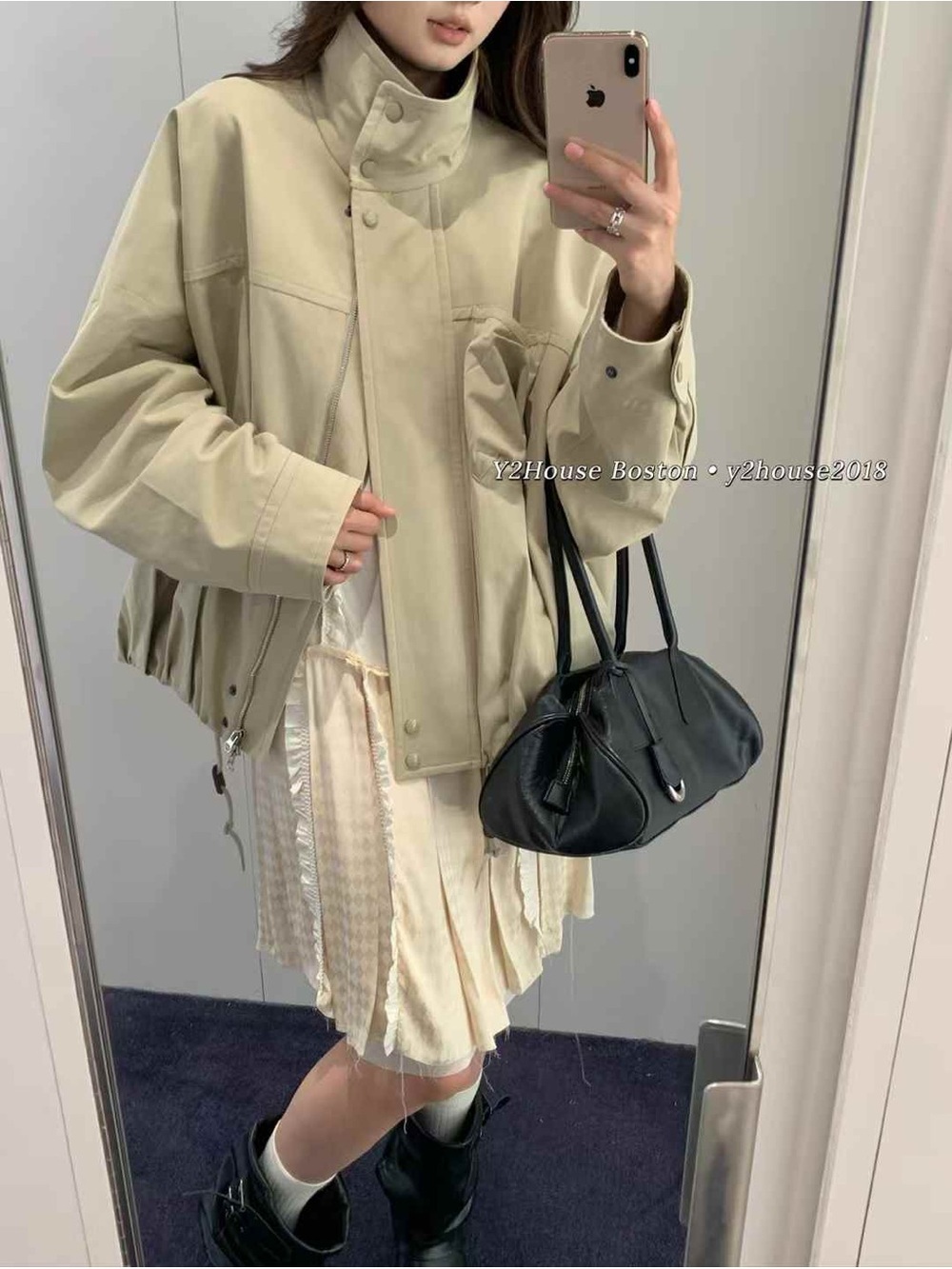 open yy Women’s Cream Utility Bomber Jacket